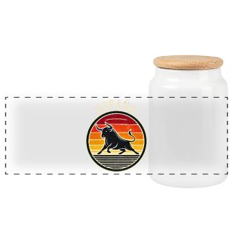 Spain Taurus Design - Panoramic Cookie Jar with Wooden Lid - white - Front