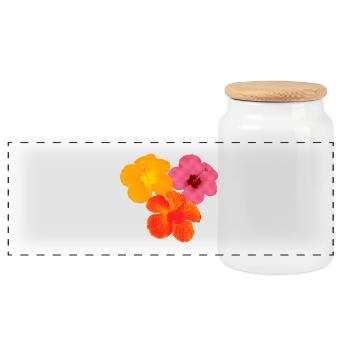 Hibiskus Trio - Pop Art Blüten - Panorama Keksdose mit Holzdeckel - Weiß - Vorne
