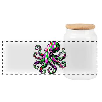 Octopus - Panoramic Cookie Jar with Wooden Lid - white - Front