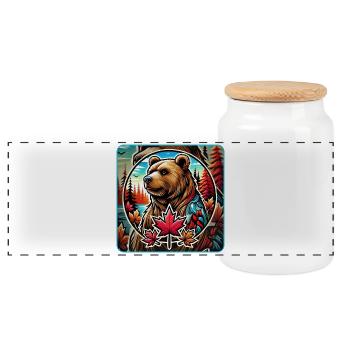 Kanada Bär Natur Design - Panorama Keksdose mit Holzdeckel - Weiß - Vorne