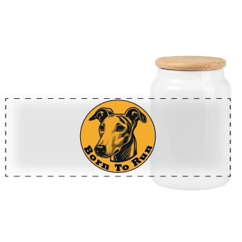 Whippet zum Laufen geboren - Panorama Keksdose mit Holzdeckel - Weiß - Vorne