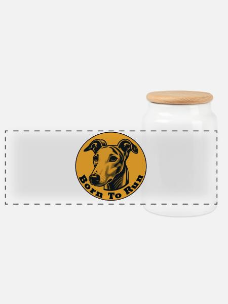 Whippet zum Laufen geboren - Panorama Keksdose mit Holzdeckel - Weiß