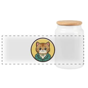 Chat droit écossais race dessin animé Kawaii Animal - Boîte à biscuits avec couvercle en bois - blanc - Devant