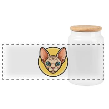 Don Sphynx Cat Breed Cartoon Kawaii Animal Pet - Panoramic Cookie Jar with Wooden Lid - white - Front