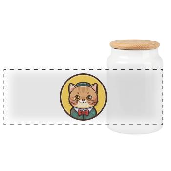 Scottish Shorthair Cat Breed Cartoon Kawaii Animal - Panoramic Cookie Jar with Wooden Lid - white - Front