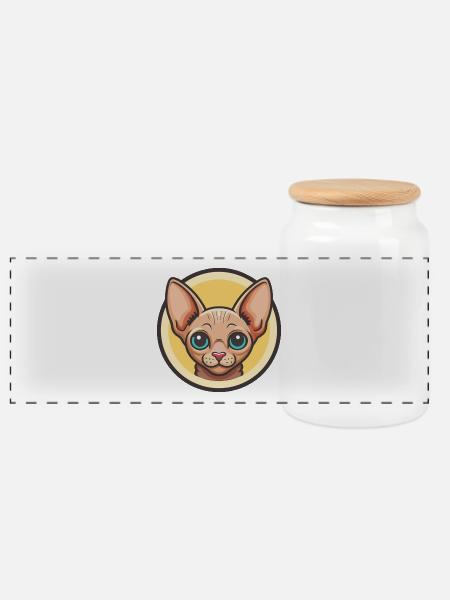 Sphynx Katzenrasse Cartoon Kawaii Tier Haustier - Panorama Keksdose mit Holzdeckel - Weiß