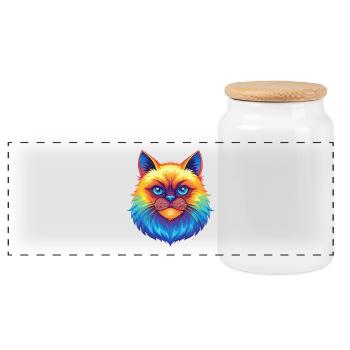 Himalayan Cat Breed Cartoon Kawaii Animal Pet - Panoramic Cookie Jar with Wooden Lid - white - Front