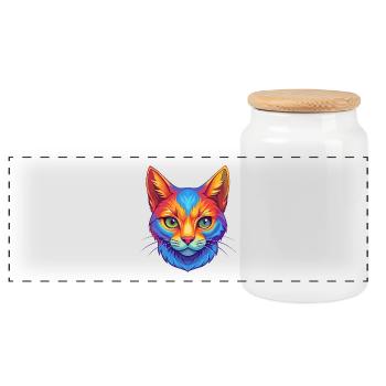 Europäische Kurzhaarkatze Rasse Cartoon Kawaii Tier - Panorama Keksdose mit Holzdeckel - Weiß - Vorne