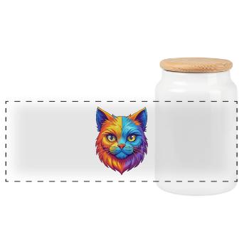 Scottish Straight Katzenrasse Cartoon Kawaii Tier - Panorama Keksdose mit Holzdeckel - Weiß - Vorne