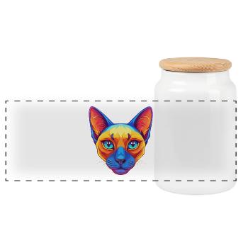 Siamesische Kurzhaarkatze Rasse Cartoon Kawaii Tier - Panorama Keksdose mit Holzdeckel - Weiß - Vorne