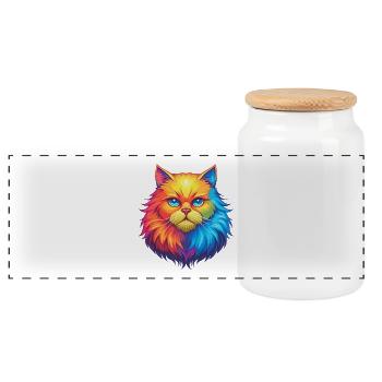 White Longhair Persian Cat Breed Cartoon Kawaii An - Panoramic Cookie Jar with Wooden Lid - white - Front