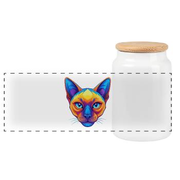 Chat Tonkinois Race de chat Dessin animé Kawaii Animal de compagnie - Boîte à biscuits avec couvercle en bois - blanc - Devant