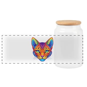 Chat Toyger Race Dessin animé Kawaii Animal de compagnie - Boîte à biscuits avec couvercle en bois - blanc - Devant