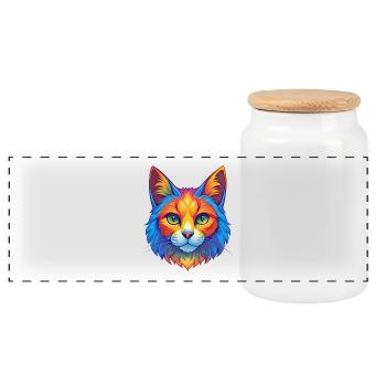 Chat turc de Van, dessin animé kawaii, animal de compagnie - Boîte à biscuits avec couvercle en bois - blanc - Devant