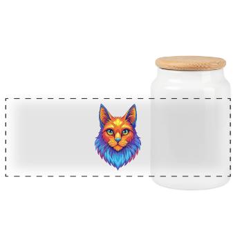 Turkish Angora Cat Breed Cartoon Kawaii Animal Pet - Panoramic Cookie Jar with Wooden Lid - white - Front