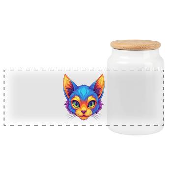 Pixie Bob Cat Breed Cartoon Kawaii Animal Pet - Panoramic Cookie Jar with Wooden Lid - white - Front