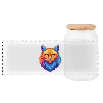Sibirische Katze Rasse Cartoon Kawaii Tier Haustier - Panorama Keksdose mit Holzdeckel - Weiß - Vorne