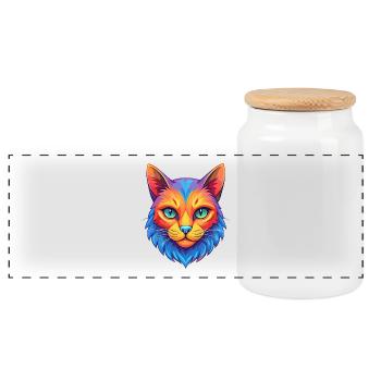 Hauskatze Rasse Karikatur Kawaii Tier Haustier - Panorama Keksdose mit Holzdeckel - Weiß - Vorne