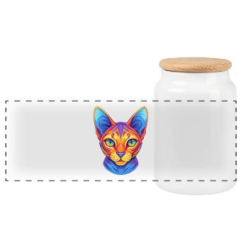 Egyptian Mau Cat Breed Cartoon Kawaii Animal Pet - Panoramic Cookie Jar with Wooden Lid - white - Front