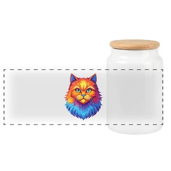 British Longhair Cat Breed Cartoon Kawaii Animal P - Panoramic Cookie Jar with Wooden Lid - white - Front