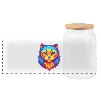 American Curl Cat Breed Cartoon Kawaii Animal Pet - Panoramic Cookie Jar with Wooden Lid - white - Front