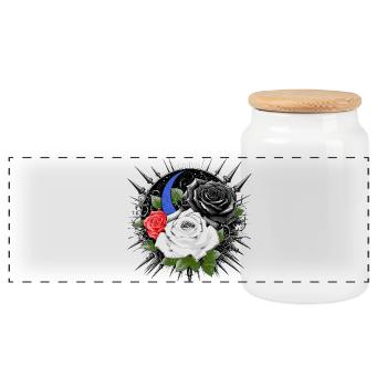 Düstere Rosen mit Mond und Dornen - Panorama Keksdose mit Holzdeckel - Weiß - Vorne
