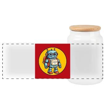 Little cute robot with school bag school enrollment - Panoramic Cookie Jar with Wooden Lid - white - Front