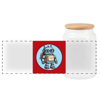 Little cute robot with school bag school enrollment - Panoramic Cookie Jar with Wooden Lid - white - Front