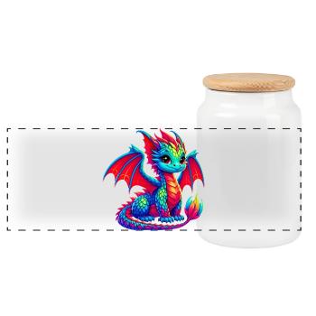 Dragon - Panoramic Cookie Jar with Wooden Lid - white - Front