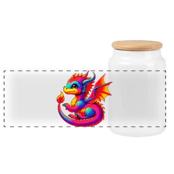 Dragon - Panoramic Cookie Jar with Wooden Lid - white - Front