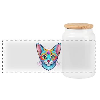 Abyssin Shorthair Chat Race Dessin animé Kawaii Anim - Boîte à biscuits avec couvercle en bois - blanc - Devant
