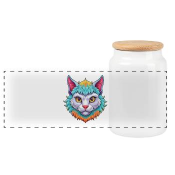 Laperm Chat Race Dessin Animé Kawaii Animal Pet - Boîte à biscuits avec couvercle en bois - blanc - Devant