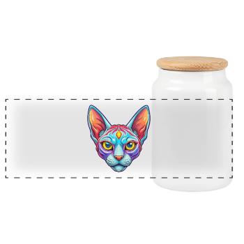 Red Devon Rex Cat Breed Cartoon Kawaii Animal Pet - Panoramic Cookie Jar with Wooden Lid - white - Front