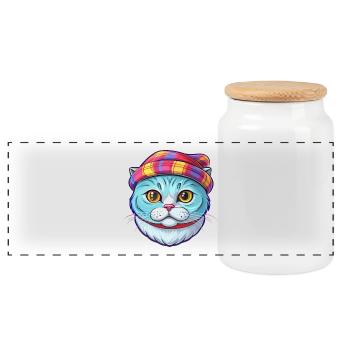 Schottische Falten Katze Rasse Karikatur Kawaii Tier Haustier - Panorama Keksdose mit Holzdeckel - Weiß - Vorne