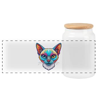 Siamesische Kurzhaarkatze Rasse Karikatur Kawaii Tier - Panorama Keksdose mit Holzdeckel - Weiß - Vorne
