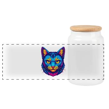 Amerikanische Polydactyl Katzenrasse Cartoon Kawaii Anima - Panorama Keksdose mit Holzdeckel - Weiß - Vorne