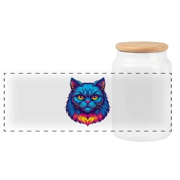 British Longhair Cat Breed Cartoon Kawaii Animal P - Panoramic Cookie Jar with Wooden Lid - white - Front
