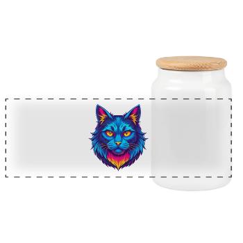 Turkish Angora Cat Breed Cartoon Kawaii Animal Pet - Panoramic Cookie Jar with Wooden Lid - white - Front