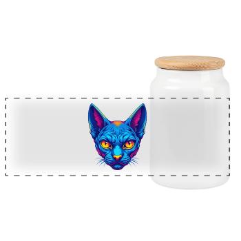German Rex Cat Breed Cartoon Kawaii Animal Pet - Panoramic Cookie Jar with Wooden Lid - white - Front