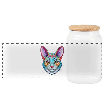 Savannah Katze Rasse Karikatur Kawaii Tier Haustier - Panorama Keksdose mit Holzdeckel - Weiß - Vorne