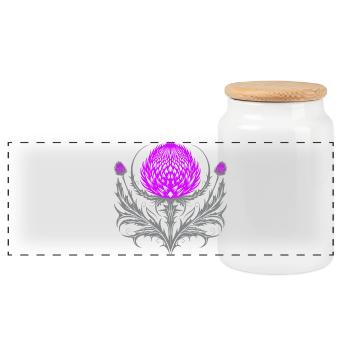 Distel Tattoo Scottish Thistle Botanical Art - Panorama Keksdose mit Holzdeckel - Weiß - Vorne