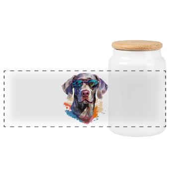 Weimaraner mit Sonnenbrille - Panorama Keksdose mit Holzdeckel - Weiß - Vorne