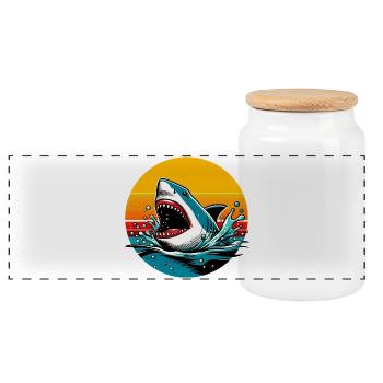 Requin - Boîte à biscuits avec couvercle en bois - blanc - Devant