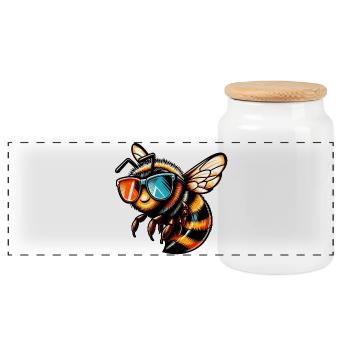 Bee - Panoramic Cookie Jar with Wooden Lid - white - Front