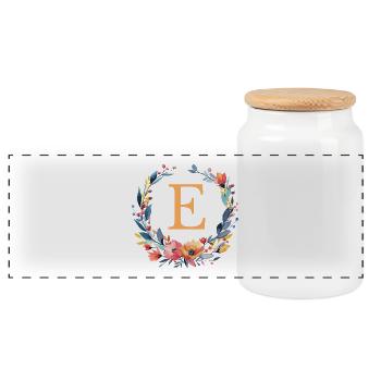 E Monogram, Flower Wreath, Personalizable - Panoramic Cookie Jar with Wooden Lid - white - Front