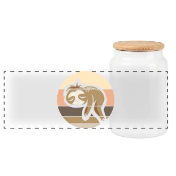retro sloth comic icon sunset logo - Panoramic Cookie Jar with Wooden Lid - white - Front