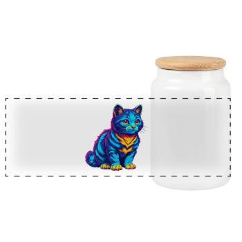 Chat égéen, dessin animé, animal de compagnie kawaii - Boîte à biscuits avec couvercle en bois - blanc - Devant