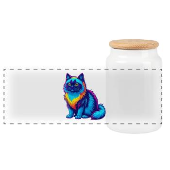 Birma Heilige Katzenrasse Cartoon Kawaii Tier Haustier - Panorama Keksdose mit Holzdeckel - Weiß - Vorne