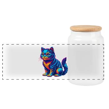 Asiatische Katzenrasse Cartoon Kawaii Tier Haustier - Panorama Keksdose mit Holzdeckel - Weiß - Vorne