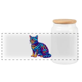 Bengalkatze Rasse Cartoon Kawaii Tier Haustier - Panorama Keksdose mit Holzdeckel - Weiß - Vorne